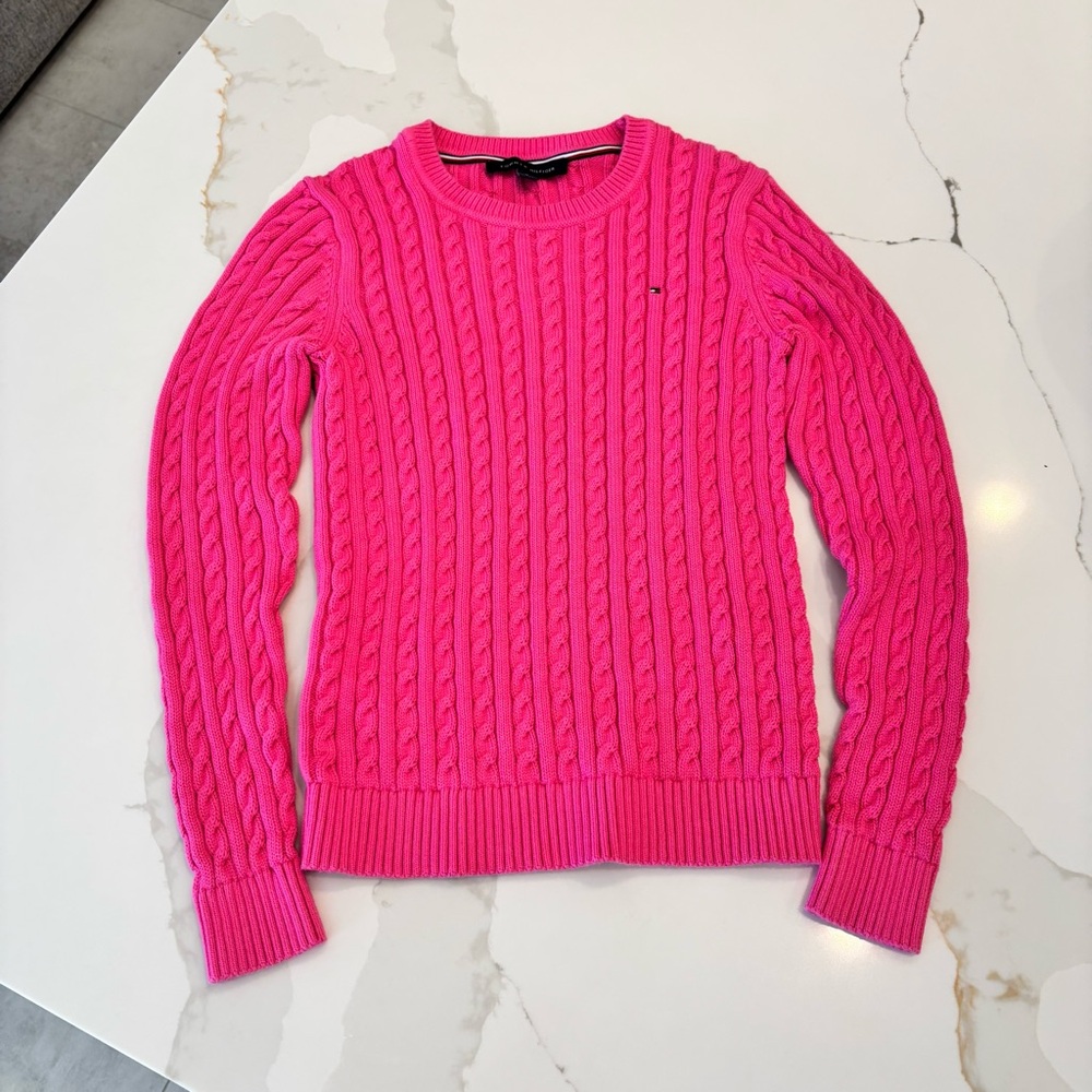 Tommy Hilfiger Bright Pink Cable Knit Sweater